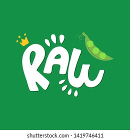 Raw food hand drawn label isolated vector illustration. Healthy diet and lifestyle vegan symbol. Raw hand sketch badge, icon. Logo for vegetarian restaurant menu, cafe, farm market. Raw lettering