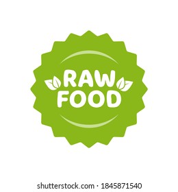 Raw food icon stamp label vector badge isolated, fresh product green logo for for eco-friendly vegetarian meal with leaves, vintage diet rosette seal sticker element for organic meal product design