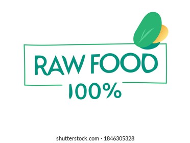Raw food icon stamp label vector for product badge with leaves isolated,100 percent eco-friendly vegetarian meal  green logo, hand drawn diet sticker element design clipart