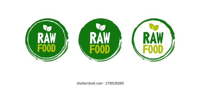 Raw food logo label isolated on white background. Vector