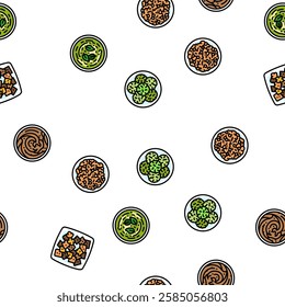 raw foodism food organic vector seamless pattern thin line illustration