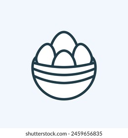 Raw fresh eggs in a bowl line icon. Simple minimalist food outline pictogram. Editable stroke. For web design, mobile app. Isolated vector illustration. Kitchen and cooking concept. Healthy eating