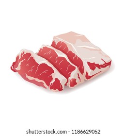 Raw Fresh Meat - Marble Beef Steak Vector Isolated On White. Fresh Meat Icon.