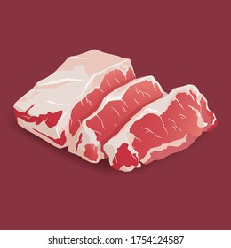 Raw fresh meat - marble beef steak vector isolated on white. Fresh meat icon.