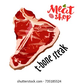 Raw fresh meat t-bone steak vector isolated on white. Fresh meat icon.