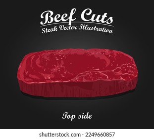 Carne fresca cruda Carne de fondo negra en la parte superior. Plantilla para el negocio de la carne - tienda, mercado, restaurante o diseño - banner, pegatina, menú ilustración vectorial.