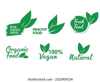 raw green menu, healthy food, organic food, 100% vegan, natural icon vector illustration