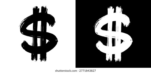 A raw and gritty dollar sign featuring a heavy rough grunge texture. This urban street art piece captures a distressed aesthetic with a bold hand style lettering feel.