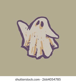 Mão bruta desenhado cartoon folha fantasma halloween