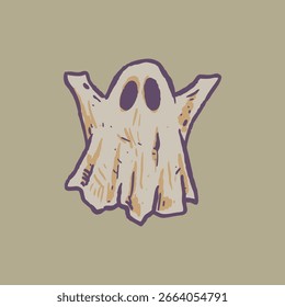 Mão bruta desenhado cartoon folha fantasma halloween
