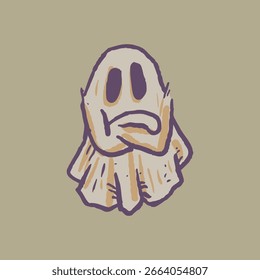 Mão bruta desenhado cartoon folha fantasma halloween