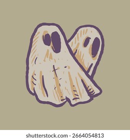 Mão bruta desenhado cartoon folha fantasma halloween