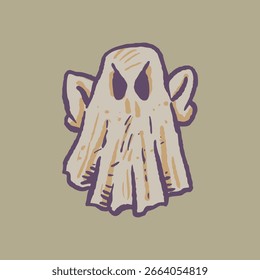 Mão bruta desenhado desenhos animados folha fantasma de halloween irritado