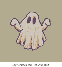 Mão bruta desenhado cartoon folha fantasma halloween