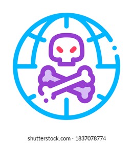 Raw Head And Bloody Bones Vector Thin Line Icon. Skull With Bones And Planet Earth Environmental Pollution, Chemical Catastrophe Linear Pictogram. Dirty Soil, Water, Air Contour Illustration