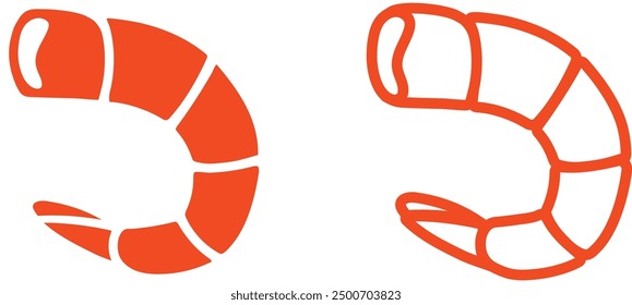 Raw headless shrimp vector set illustration. Fresh sea shrimp. Prawns. Shrimp icon.