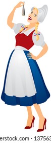 Raw Herring on Flag Day in the Netherlands, girl in traditional dress eating herring in the typical Dutch way, Vlaggetjesdag, Flaggetjesdag Haringparty realistic vector illustration  