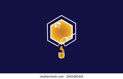 Raw Honey With Bee Logo Design Template.