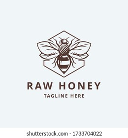 Raw Honey With Leaf Logo Template