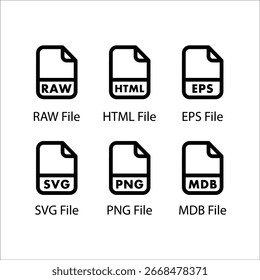 RAW, HTML, EPS, PNG, MDB, File icon, Line icon Set