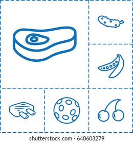 Raw icon. set of 6 raw outline icons such as cherry, cucumber, peas, meat