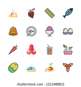 raw icon set. vector set about blueberries, comb, lemon and bell icons set.