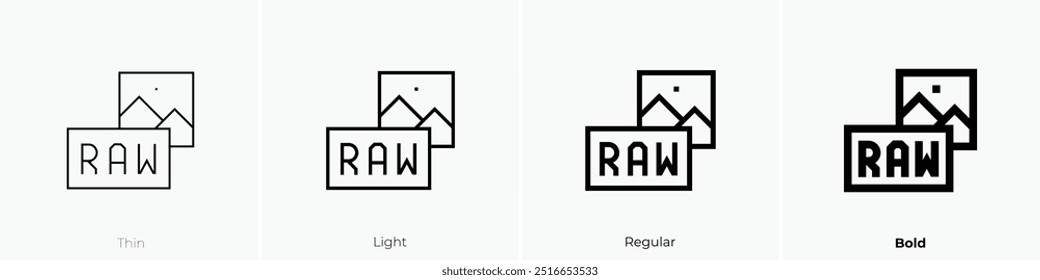 raw icon. Thin, Light Regular And Bold style design isolated on white background