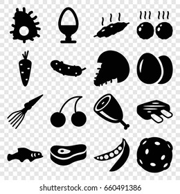 Raw icons set. set of 16 raw filled icons such as egg, carrot, cherry, cucumber, peas, meat, extinct sea creature