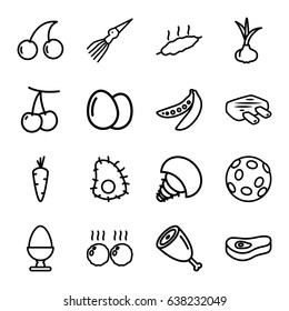 Raw icons set. set of 16 raw outline icons such as egg, onion, carrot, cherry, cherry, peas, meat