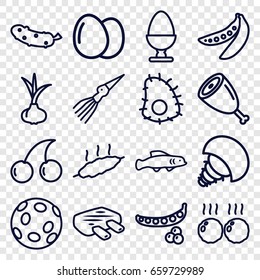 Raw icons set. set of 16 raw outline icons such as egg, onion, peas, cherry, cucumber, meat, extinct sea creature