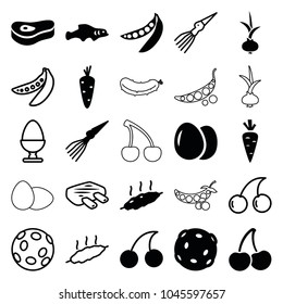 Raw icons. set of 25 editable filled and outline raw icons such as egg, carrot, cherry, peas, meat, extinct sea creature, extinct fish, onion, cherry