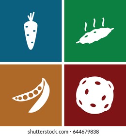 Raw icons set. set of 4 raw filled icons such as carrot, peas, meat