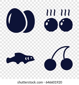 Raw icons set. set of 4 raw filled icons such as egg, cherry, meat