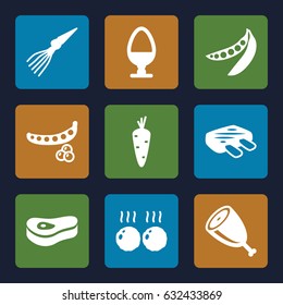 Raw icons set. set of 9 raw filled icons such as carrot, peas, egg, meat