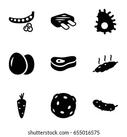 Raw icons set. set of 9 raw filled icons such as egg, carrot, peas, cucumber, meat