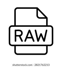 RAW Image File Extension Vector Line Icon for Professional Photography, Unprocessed Picture Format, and Graphic Design Apps