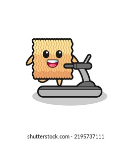 raw instant noodle cartoon character walking on the treadmill , cute style design for t shirt, sticker, logo element