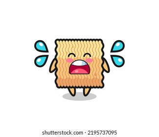 raw instant noodle cartoon illustration with crying gesture , cute style design for t shirt, sticker, logo element