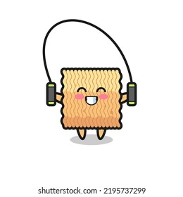 raw instant noodle character cartoon with skipping rope , cute style design for t shirt, sticker, logo element