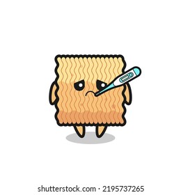 raw instant noodle mascot character with fever condition , cute style design for t shirt, sticker, logo element