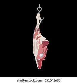 Raw Lamb Leg Hanging On Hook. Vector Illustration