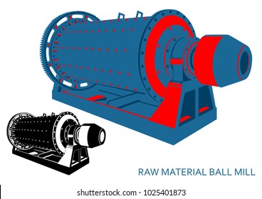 raw material ball mill (isolated color blue-red and monochrome graphic image, 3\4 in perspective)