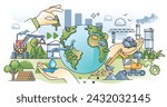 Raw material sourcing supply chain with global delivery outline concept. Mineral mining, metal and forestation industry to supply manufacturing with precious nature supplies vector illustration.