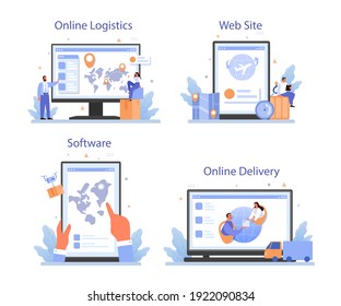 Raw Material Supply Online Service Or Platform Set. Suppliers, B2B Idea. Manufacturing Process, Factory Production. Online Logistics, Delivery, Website, Software. Flat Vector Illustration