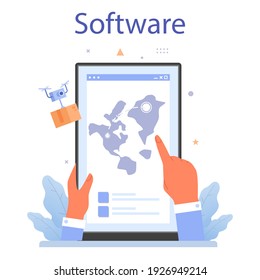 Raw material supply online service or platform. Suppliers, B2B idea. Manufacturing process, factory production. Online software. Flat vector illustration