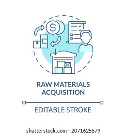 Raw Materials Acquisition Blue Concept Icon. Procurement For Business. Purchase Goods. Operations Managment Abstract Idea Thin Line Illustration. Vector Isolated Outline Color Drawing. Editable Stroke