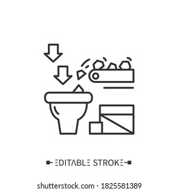 Raw Materials Line Icon. Feedstock. Production Resources.Product Manufacturing Materials.Conveyor Production. Technological Process.Stages And Elements Of A Successful Production Cycle.Editable Stroke