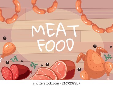 Raw meat barbeque kitchen banner poster cover concept. Vector flat graphic design element illustration
