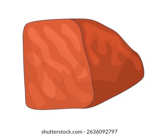 Raw meat block 2D cartoon object. Beef cut with fat marbling and natural textures. Uncooked food. Protein source. Cooking ingredient isolated element flat vector clip art on white. Spot illustration