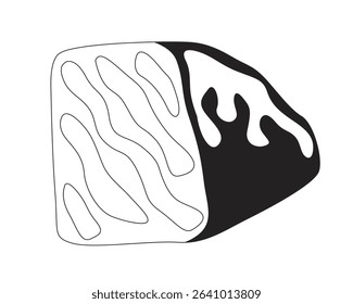 Raw meat block 2D line object. Beef cut with fat marbling and natural textures. Uncooked food. Protein source. Cooking ingredient isolated clipart vector ink outline item. Monochrome spot illustration